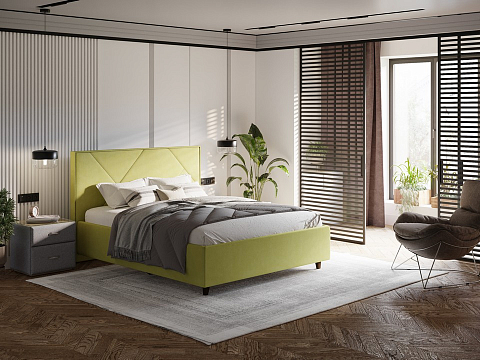 Зеленая кровать Tessera Grand - Мягкая кровать с высоким изголовьем и стильными ножками из массива бука