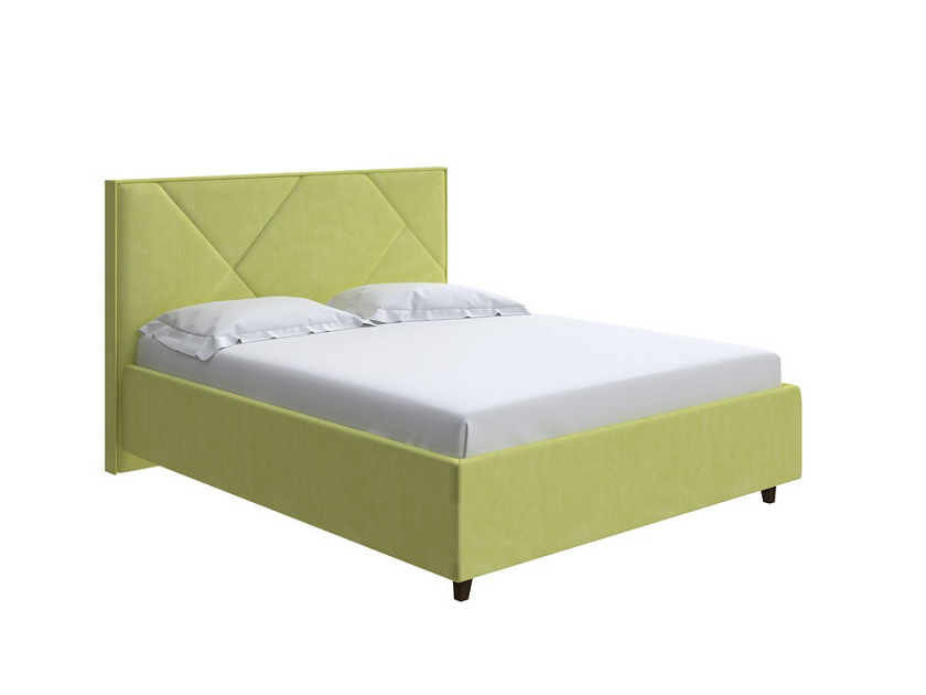 Кровать Tessera Grand 80x190 Ткань: Рогожка Тетра Яблоко - Мягкая кровать с высоким изголовьем и стильными ножками из массива бука