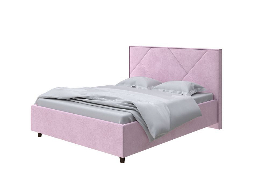 Кровать Tessera Grand 80x190 Ткань: Велюр Teddy Розовый фламинго - Мягкая кровать с высоким изголовьем и стильными ножками из массива бука