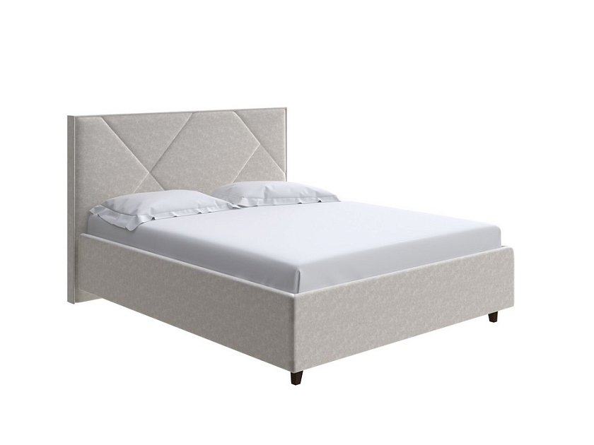 Кровать Tessera Grand 90x200 Ткань: Велюр Gratta 1 Шампань - Мягкая кровать с высоким изголовьем и стильными ножками из массива бука