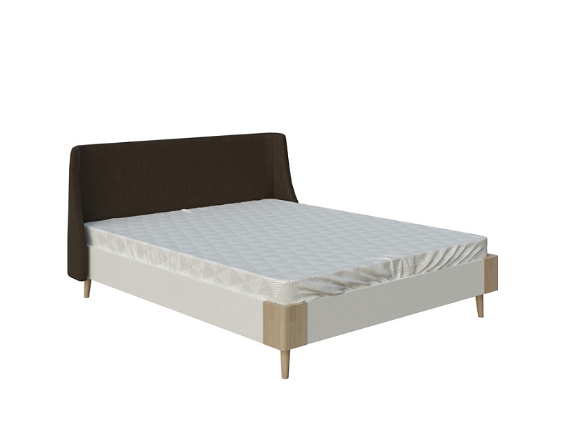 Кровать Lagom Side Chips 90x200 ЛДСП+ткань Лама Шоколад/ЛДСП Белый Жемчуг/Масло-воск Natura (Бук) - Оригинальная кровать без встроенного основания из ЛДСП с мягкими элементами.