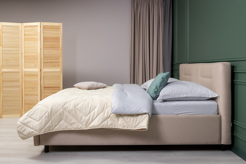 Кровать Nuvola-8 NEW 140x200 Экокожа Кремовый - Кровать в лаконичном стиле с горизонтальной отстрочкой  в изголовье
