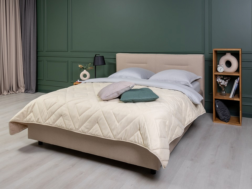 Кровать Nuvola-8 NEW 160x200 Экокожа Кремовый - Кровать в лаконичном стиле с горизонтальной отстрочкой  в изголовье
