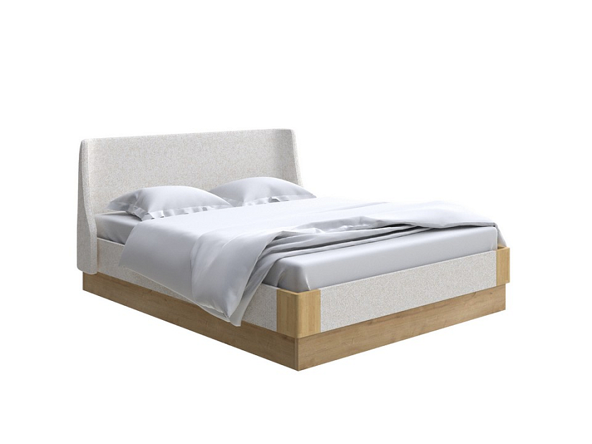 Кровать Lagom Side Soft с подъемным механизмом 180x200 Ткань/Массив (береза) Levis 12 Лен/Масло-воск Natura (береза) - Кровать со встроенным ПМ механизмом. 