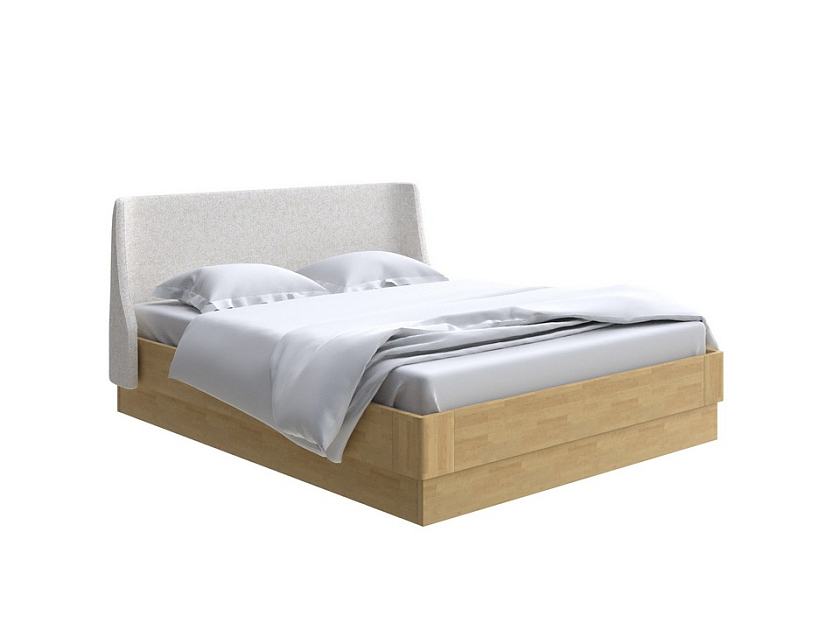 Кровать Lagom Side Wood с подъемным механизмом 180x200 Ткань/Массив (береза) Levis 12 Лен/Масло-воск Natura (береза) - Кровать со встроенным ПМ механизмом. 