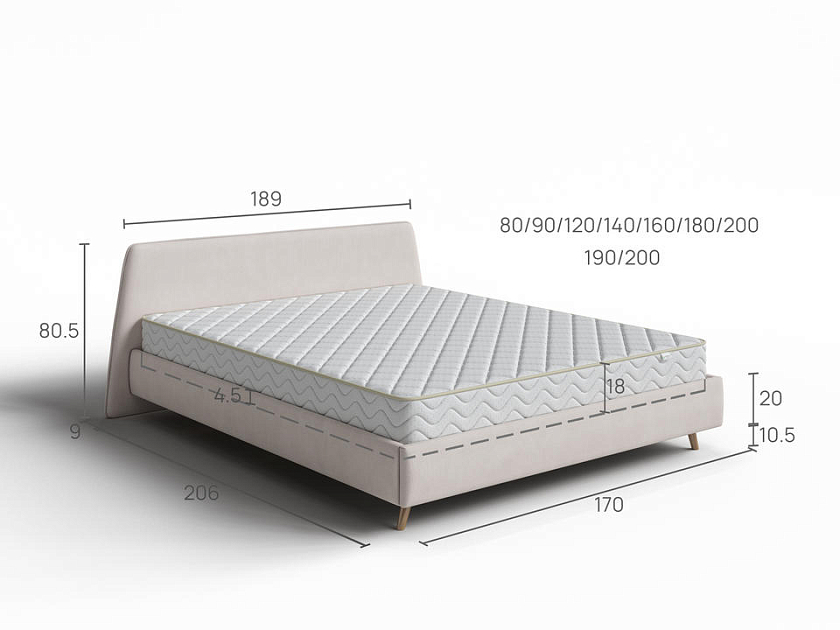 Кровать Binni 90x200 Ткань: Рогожка Тетра Бежевый - Кровать Binni для ценителей современного минимализма.