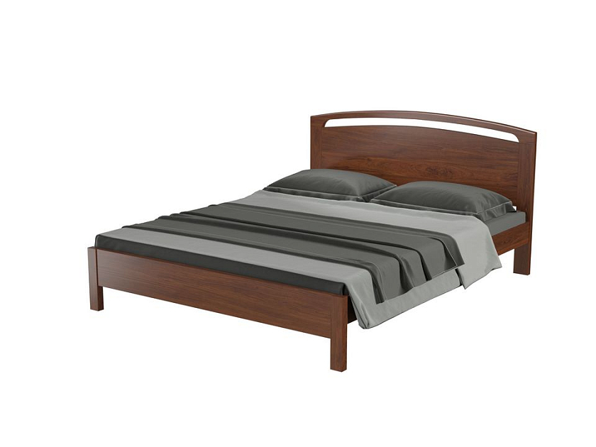 Кровать Веста 1-тахта-R 200x200 Массив (сосна) Орех - Кровать из массива с одинарной резкой в изголовье.
