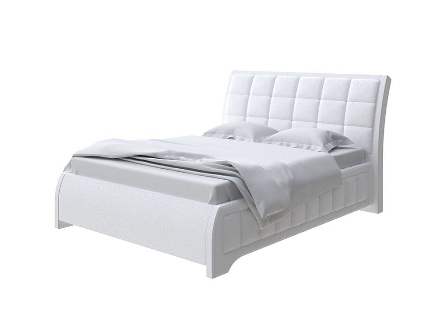 Кровать Foros 140x200 Ткань: Велюр Teddy Снежный - Кровать необычной формы в стиле арт-деко.
