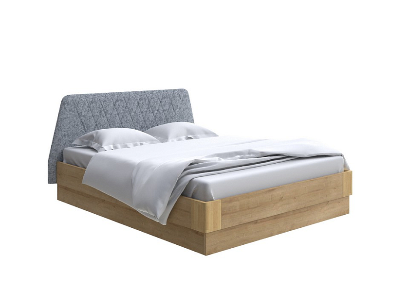 Кровать Lagom Hill Chips с подъемным механизмом 140x190 ЛДСП+ткань Levis 85 Серый/ЛДСП Бунратти/Масло-воск Natura (Береза) - Кровать со встроенным основанием. 