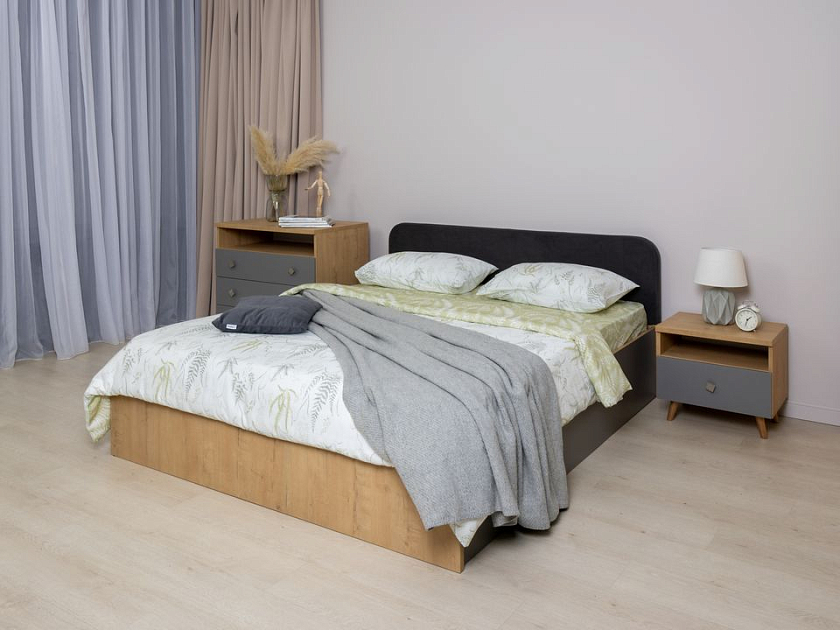 Кровать Way Plus с подъемным механизмом 120x190 ЛДСП Бунратти/Вулканический серый - Кровать в эко-стиле с глубоким бельевым ящиком