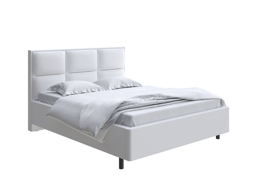 Кровать Malina 200x200 Ткань: Велюр Teddy Снежный - Изящная кровать без встроенного основания из массива сосны с мягкими элементами.