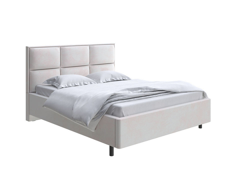 Кровать Malina 90x200 Ткань: Велюр Teddy Жемчужный - Изящная кровать без встроенного основания из массива сосны с мягкими элементами.