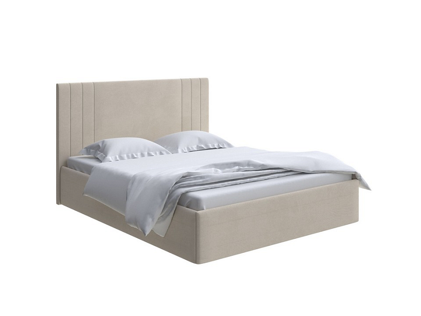 Кровать Liberty 160x200 Ткань: Велюр Ultra Песочный - Аккуратная мягкая кровать в обивке из мебельной ткани