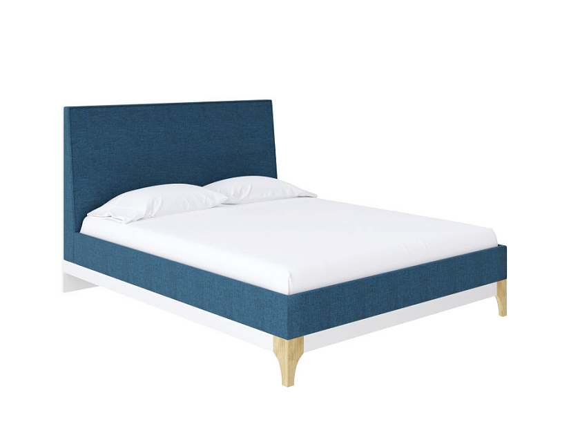 Кровать Odda 160x200  Белый Жемчуг/Лама Индиго - Мягкая кровать из ЛДСП в скандинавском стиле