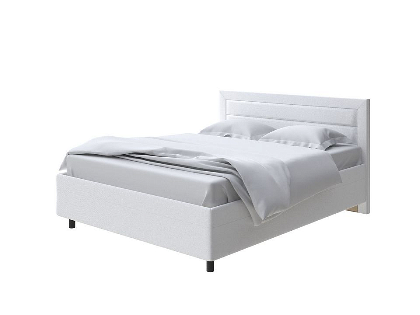 Кровать Next Life 2 160x200 Ткань: Велюр Teddy Снежный - Cтильная модель в стиле минимализм с горизонтальными строчками