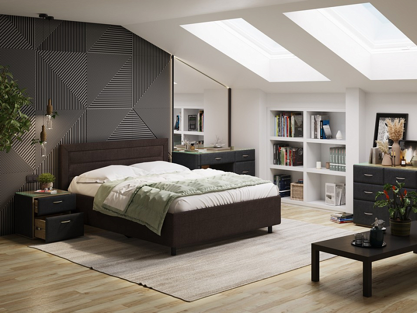 Кровать Next Life 2 160x200 Ткань: Рогожка Тетра Мраморный - Cтильная модель в стиле минимализм с горизонтальными строчками
