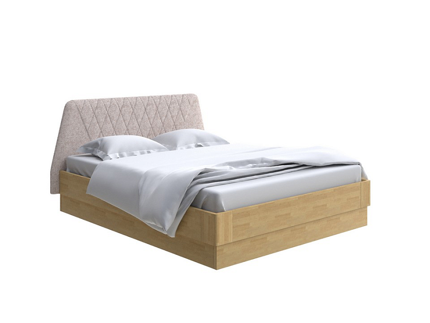 Кровать Lagom Hill Wood с подъемным механизмом 180x200 Ткань/Массив (береза) Levis 14 Бежевый/Масло-воск Natura (береза) - Кровать со встроенным основанием. 