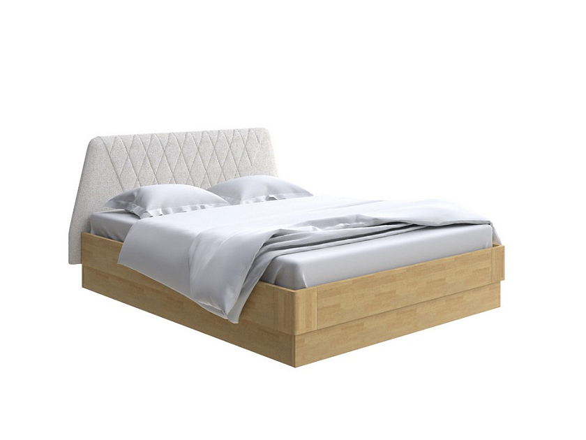 Кровать Lagom Hill Wood с подъемным механизмом 200x200 Ткань/Массив (береза) Levis 12 Лен/Масло-воск Natura (береза) - Кровать со встроенным основанием. 