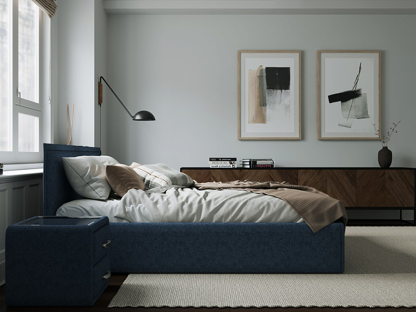 Кровать Aura Next 160x200 Ткань: Рогожка Levis 78 Джинс - Кровать в лаконичном дизайне в обивке из мебельной ткани