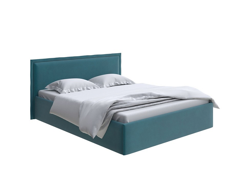Кровать Aura Next 140x200 Ткань: Велюр Forest 560 Морская волна - Кровать в лаконичном дизайне в обивке из мебельной ткани
