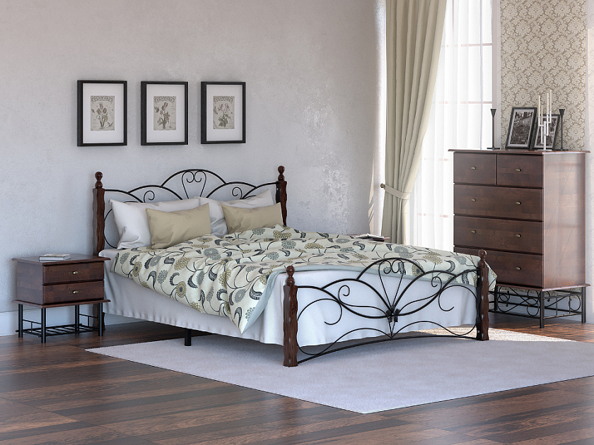 Кровать Garda 11R 90x200 Металл+массив Венге - Изящная кровать с металлической фигурной решеткой и фигурным изголовьем.