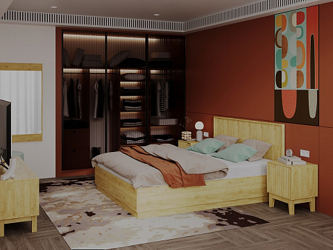 Деревянная кровать Tempo с подъемным механизмом - Кровать с ПМ с вертикальной фрезеровкой и декоративным обрамлением изголовья