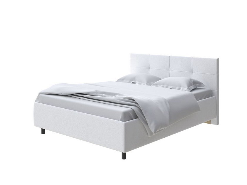 Кровать Next Life 1 90x200 Ткань: Велюр Teddy Снежный - Современная кровать в стиле минимализм с декоративной строчкой