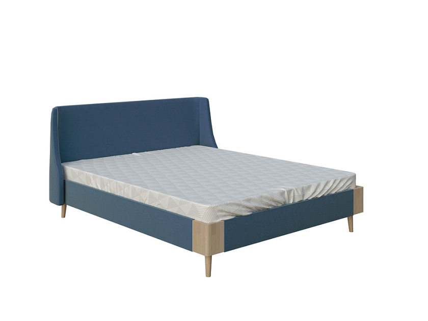 Кровать Lagom Side Soft 160x190 Ткань/Массив (береза) Levis 78 Джинс/Масло-воск Natura (Береза) - Оригинальная кровать в обивке из мебельной ткани.
