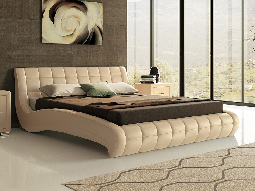 Кровать Nuvola-1 200x200 Ткань: Рогожка Тетра Стальной - Кровать футуристичного дизайна из экокожи класса «Люкс».