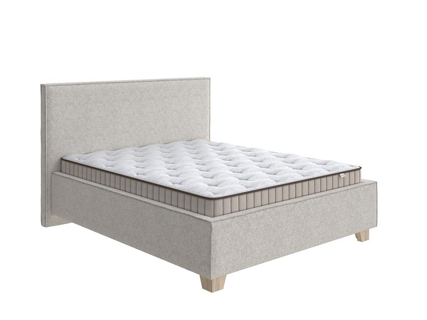Кровать Hygge Simple 200x220 Ткань: Рогожка Levis 12 Лён - Мягкая кровать с ножками из массива березы и объемным изголовьем
