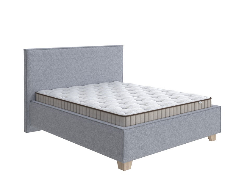 Кровать Hygge Simple 140x200 Ткань: Рогожка Levis 83 Светло-Серый - Мягкая кровать с ножками из массива березы и объемным изголовьем