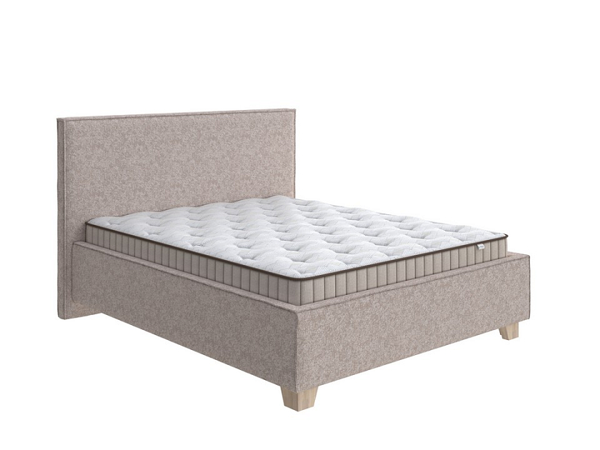 Кровать Hygge Simple 200x220 Ткань: Рогожка Levis 14 Бежевый - Мягкая кровать с ножками из массива березы и объемным изголовьем