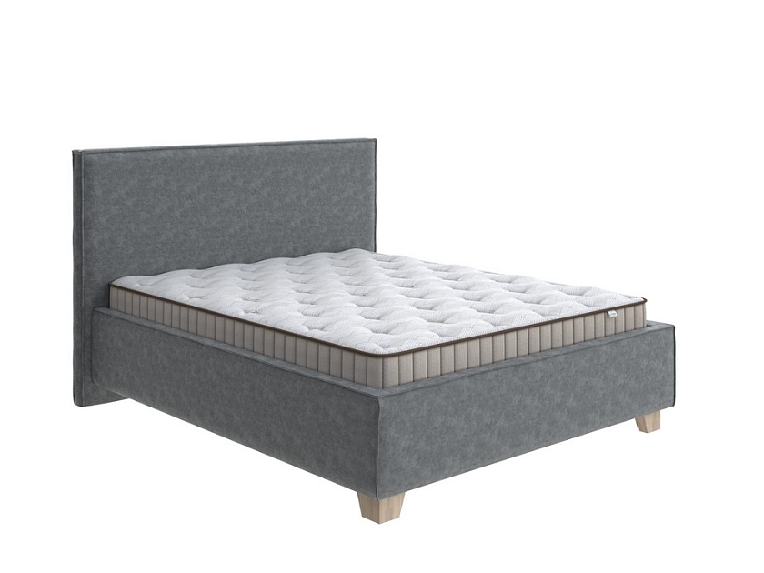 Кровать Hygge Simple 160x200 Ткань: Велюр Gratta 4 Серый космос - Мягкая кровать с ножками из массива березы и объемным изголовьем