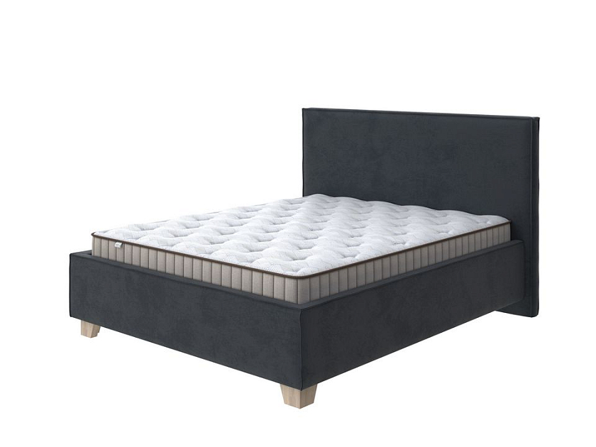 Кровать Hygge Simple 160x190 Ткань: Велюр Teddy Древесный уголь - Мягкая кровать с ножками из массива березы и объемным изголовьем