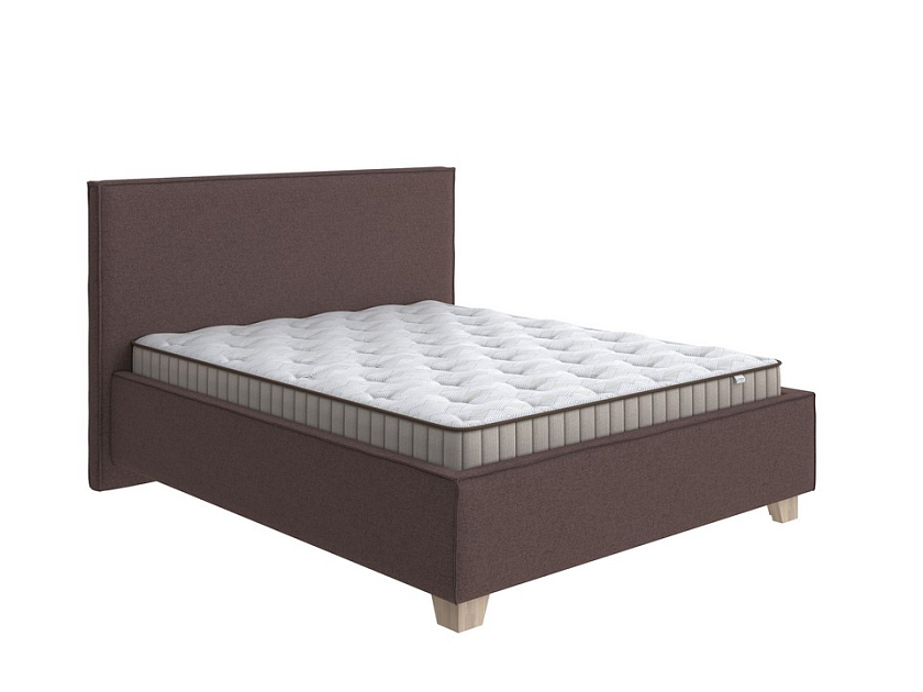 Кровать Hygge Simple 80x190 Искусственная шерсть Лама Шоколад - Мягкая кровать с ножками из массива березы и объемным изголовьем