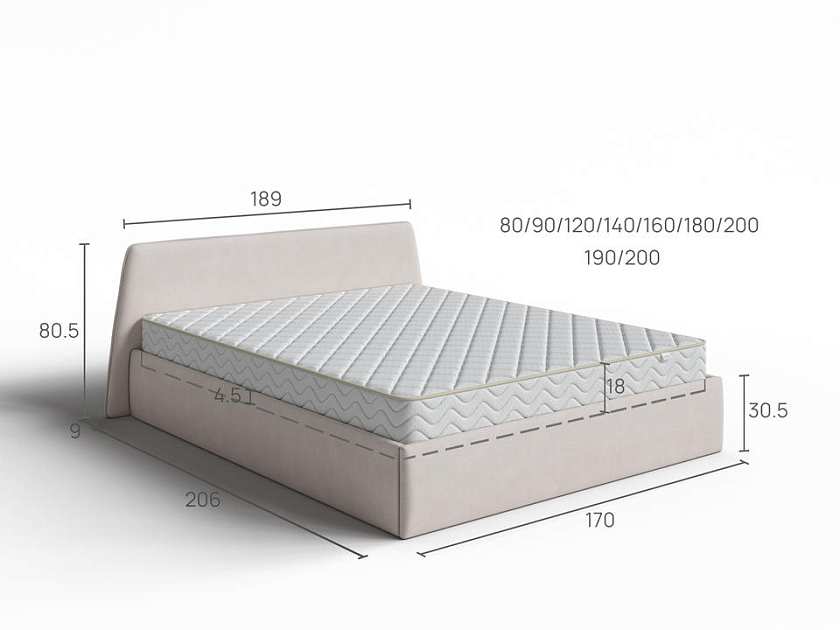 Кровать Binni для основания с ПМ 80x190 Ткань: Рогожка Тетра Графит - Кровать Binni для ценителей современного минимализма.