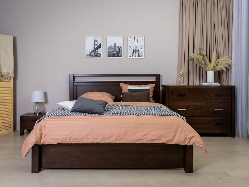 Кровать Fiord 180x200 Массив (сосна) Орех - Кровать из массива с декоративной резкой в изголовье.