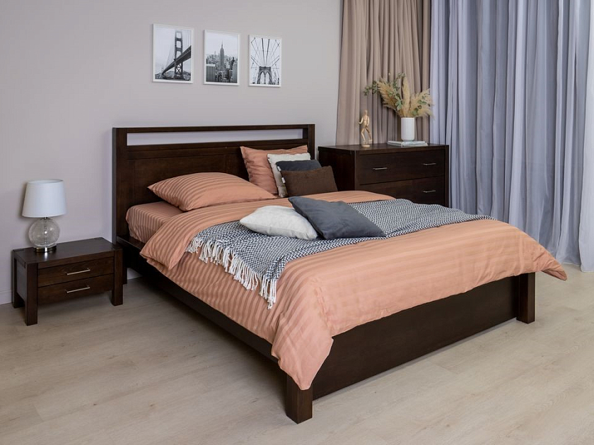 Кровать Fiord 90x190 Массив (бук) Орех - Кровать из массива с декоративной резкой в изголовье.