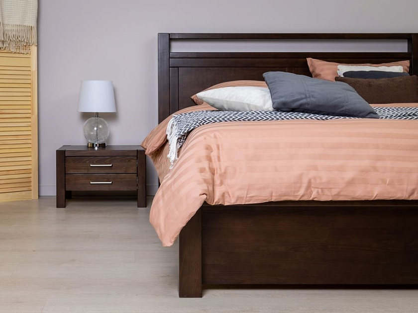 Кровать Fiord 160x200 Массив (сосна) Орех - Кровать из массива с декоративной резкой в изголовье.