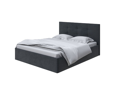 Черная кровать Forsa - Универсальная кровать с мягким изголовьем, выполненным из рогожки.