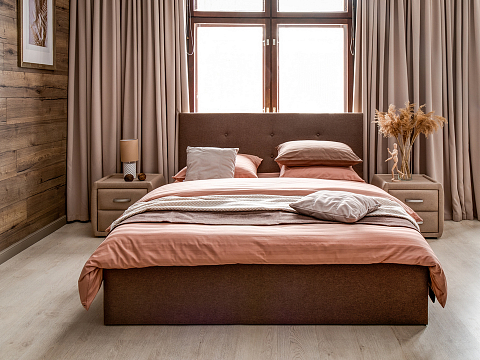 Белая кровать Forsa - Универсальная кровать с мягким изголовьем, выполненным из рогожки.