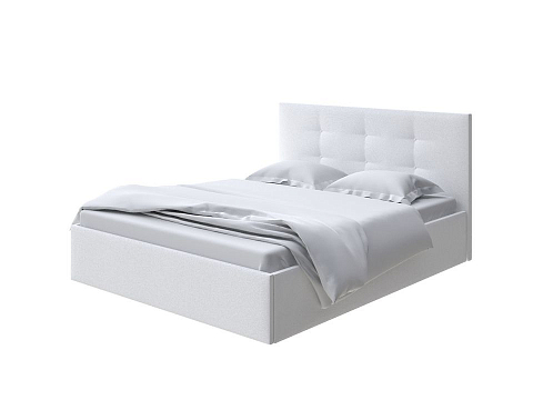 Белая двуспальная кровать Forsa - Универсальная кровать с мягким изголовьем, выполненным из рогожки.