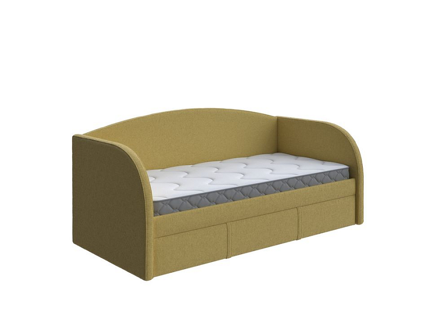 Кровать Hippo-Софа с дополнительным спальным местом 80x180 Ткань: Рогожка Firmino Канареечный - Удобная детская кровать с двумя спальными местами в мягкой обивке