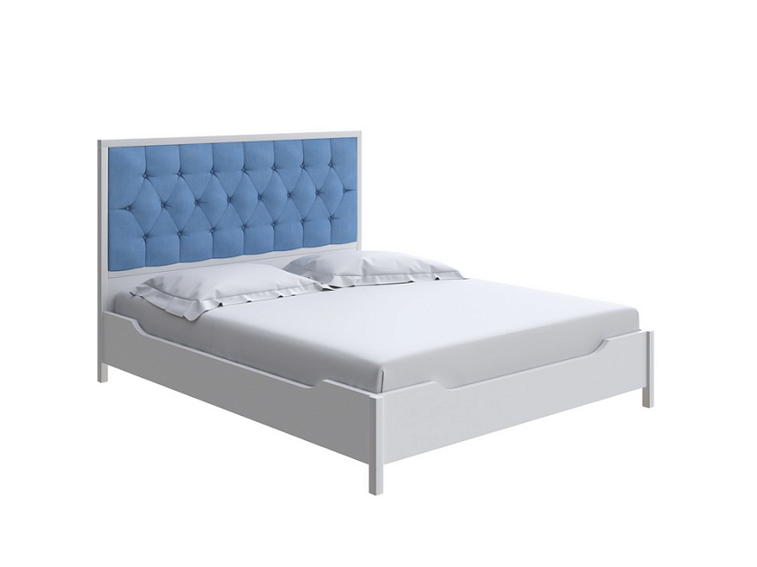 Кровать Vester 160x190 Ткань/Массив Тетра Голубой/Белая эмаль (сосна) - Современная кровать со встроенным основанием