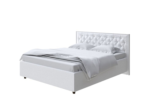 Белая двуспальная кровать Teona - Кровать с высоким изголовьем, украшенным благородной каретной пиковкой.