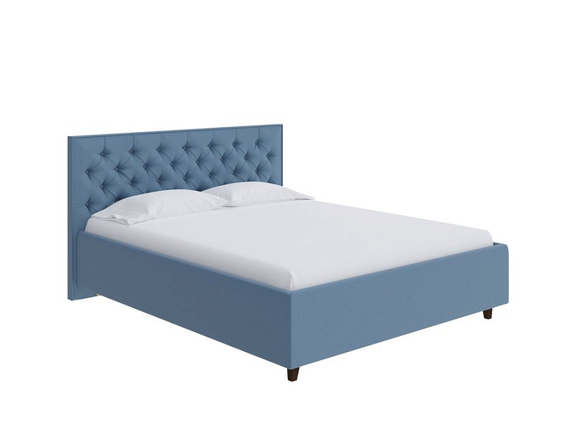 Кровать Teona 160x200 Ткань: Велюр Casa Яблоневый - Кровать с высоким изголовьем, украшенным благородной каретной пиковкой.