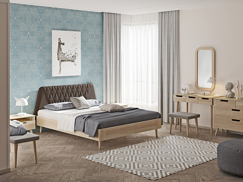 Кровать 120х200 Lagom Hill Wood - Оригинальная кровать без встроенного основания из массива сосны с мягкими элементами.