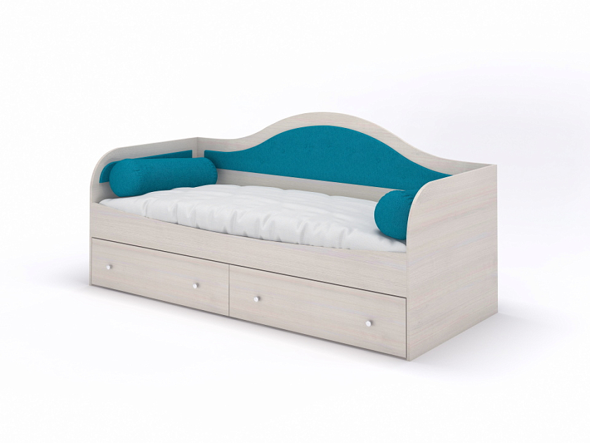 Кровать Lori 80x190  Белый + Лофти Серый - Детская кровать со встроенным основанияем, 2 выкатными ящиками и 2 подушками-валиками