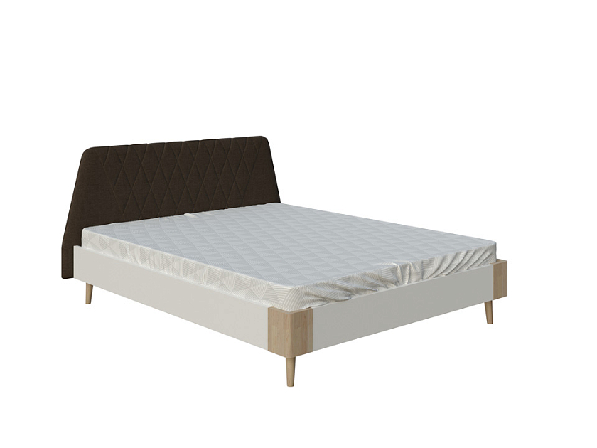 Кровать Lagom Hill Chips 80x200 ЛДСП+ткань Лама Шоколад/ЛДСП Белый Жемчуг/Масло-воск Natura (Бук) - Оригинальная кровать без встроенного основания из ЛДСП с мягкими элементами.