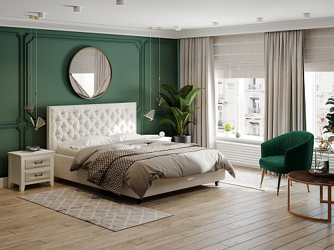 Мягкая кровать Teona Grand - Кровать с увеличенным изголовьем, украшенным благородной каретной пиковкой.